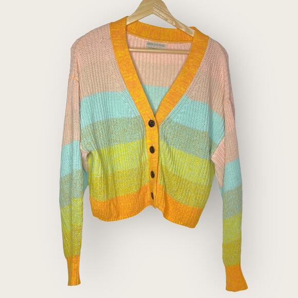 Urban Outfitters Turner Ribbed Cardigan XS Rainbow Knit Slouchy Button Front - Picture 1 of 6